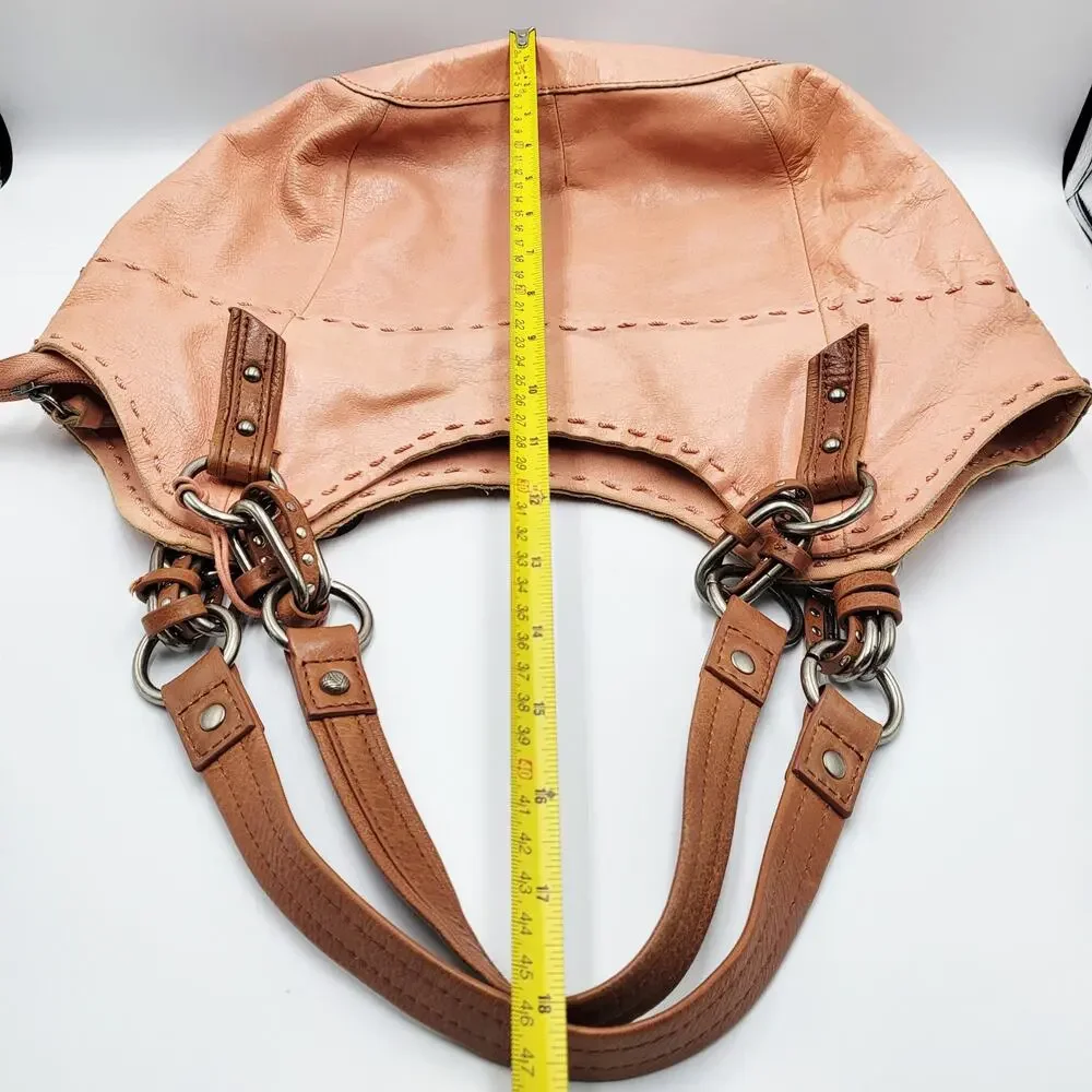 The Sak Pink Coral Salmon Leather Slouch Silhouette Hobo Handbag Stitched Detail
